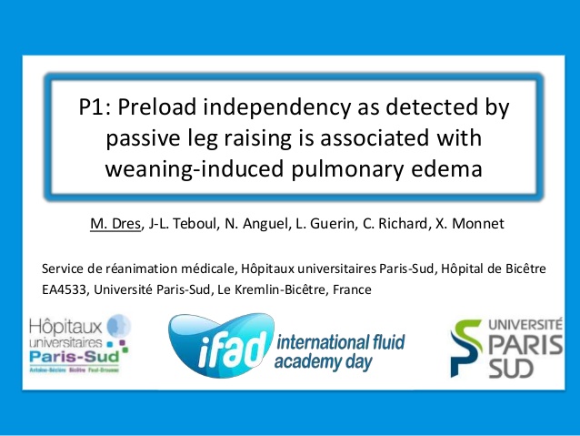 P1: Preload independency as detected by passive leg raising is associated with weaning-induced pulmonary edema